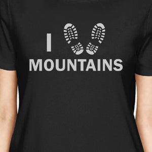 I Heart Mountains Womens Black Short Sleeve Shirt For Hiking Lovers - 365INLOVE