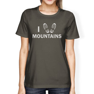 I Heart Mountains Women's Dark Grey T Shirt Cute Gift Idea For Him - 365INLOVE