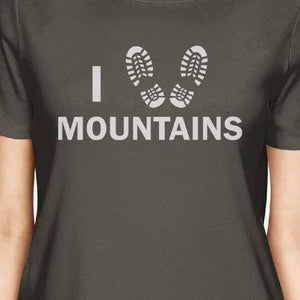 I Heart Mountains Women's Dark Grey T Shirt Cute Gift Idea For Him - 365INLOVE