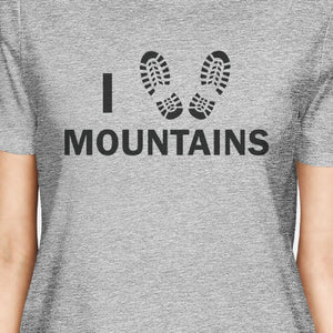 I Heart Mountains Women's Gray Cotton T-Shirt Trendy Graphic Design - 365INLOVE