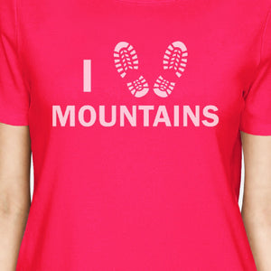 I Heart Mountains Hot Pink Graphic Summer T Shirt Gifts For Ladies - 365INLOVE