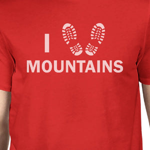 I Heart Mountains Men's Red Crew Neck T-Shirt Gift Ideas For Dads - 365INLOVE