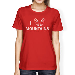 I Heart Mountains Women's Red Crew Neck T-Shirt Gift Ideas For Dads - 365INLOVE