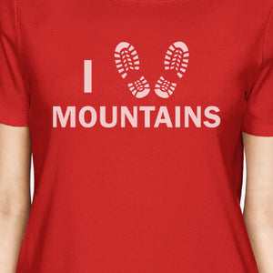 I Heart Mountains Women's Red Crew Neck T-Shirt Gift Ideas For Dads - 365INLOVE