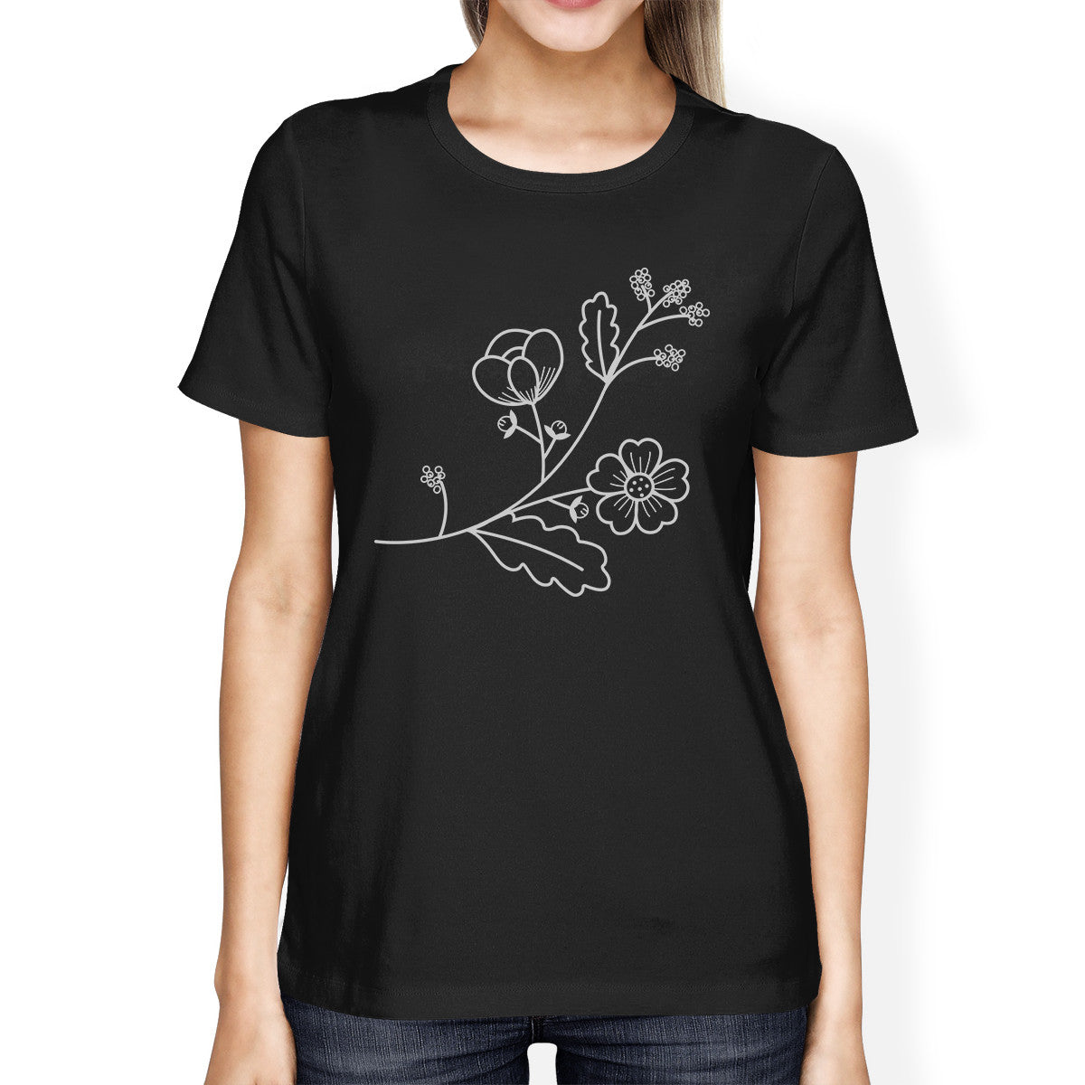 Flower Women's Black Cotton T Shirt Unique Graphic Tee Gift Ideas - 365INLOVE