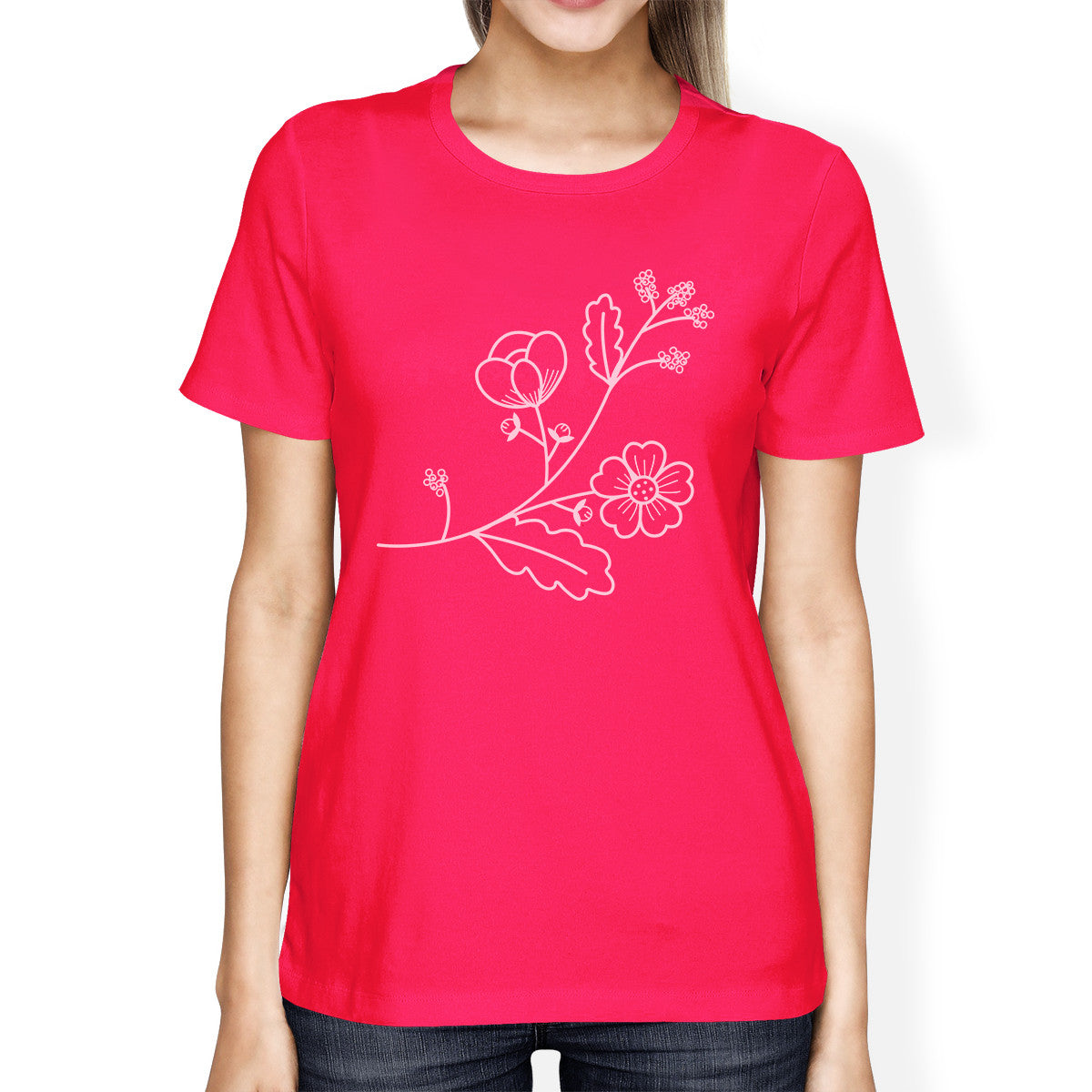 Flower Women's Hot Pink Short Sleeve Cute Graphic Top For Summer - 365INLOVE