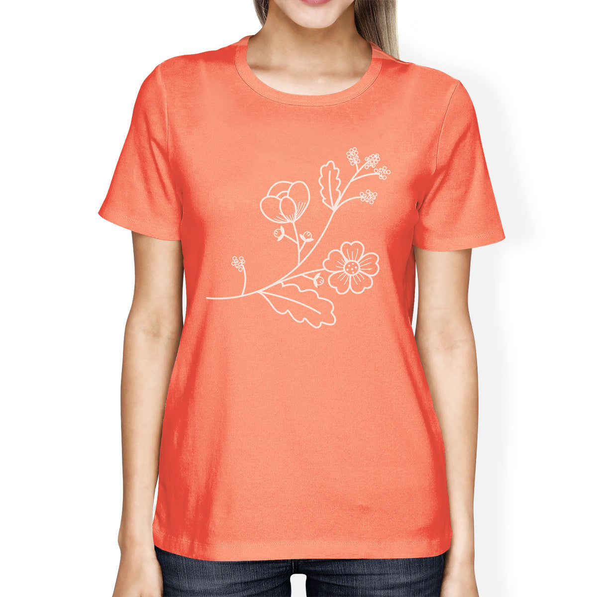 Flower Womens Peach Short Sleeve Graphic Tee Summer Cute Trip Shirt - 365INLOVE