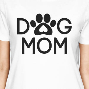 Dog Mom Women's White Graphic T Shirt Dog Paw Design Gift Ideas - 365INLOVE