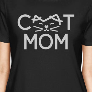 Cat Mom Womens Black Short Sleeve T Shirt Cute Design For Cat Moms - 365INLOVE