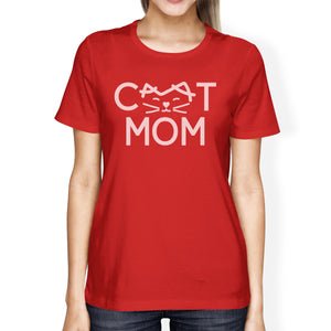 Cat Mom Womens Red Cotton T Shirt Cute Cat Paws Gift For Cat Owners - 365INLOVE