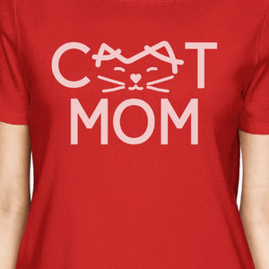 Cat Mom Womens Red Cotton T Shirt Cute Cat Paws Gift For Cat Owners - 365INLOVE