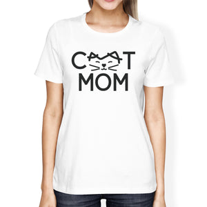 Cat Mom Women's White Graphic T Shirt Cat Paw Design Gift Ideas - 365INLOVE