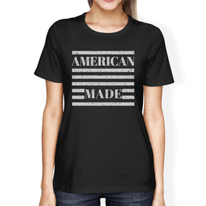 American Made Womens Black Cotton Tee Fourth Of July Graphic Shirt - 365INLOVE