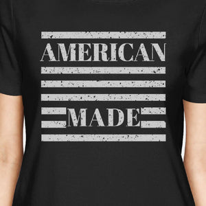 American Made Womens Black Cotton Tee Fourth Of July Graphic Shirt - 365INLOVE