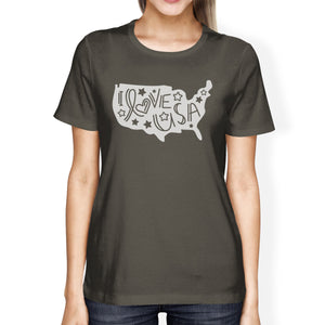 I Love USA Womens Dark Grey Short Sleeve Tee Unique USA Map T-Shirt - 365INLOVE