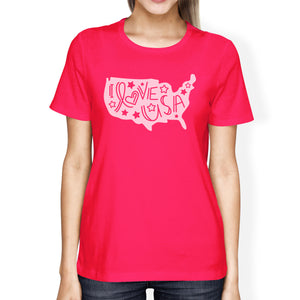 I Love USA Cute Womens Pink USA Map Design Tee For Independence Day - 365INLOVE