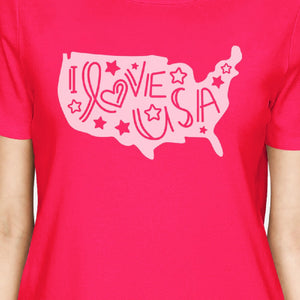 I Love USA Cute Womens Pink USA Map Design Tee For Independence Day - 365INLOVE