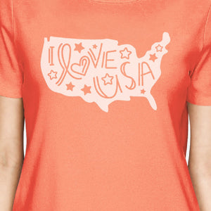 I Love USA Map Women Round Neck Graphic Tee For Independence Day - 365INLOVE