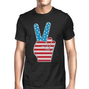 American Flag Mens Black Graphic Shirt Unique Peace Sign Design Tee - 365INLOVE