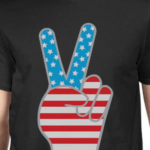 American Flag Mens Black Graphic Shirt Unique Peace Sign Design Tee - 365INLOVE