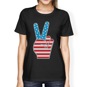 American Flag Womens Black Graphic T-Shirt Unique Peace Sign Design - 365INLOVE