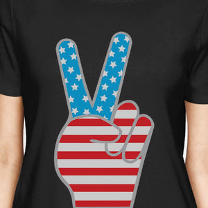 American Flag Womens Black Graphic T-Shirt Unique Peace Sign Design - 365INLOVE