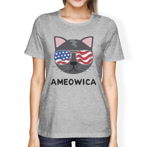 Ameowica Womens Graphic Tee Cute Cat Design Tee For 4th Of July - 365INLOVE