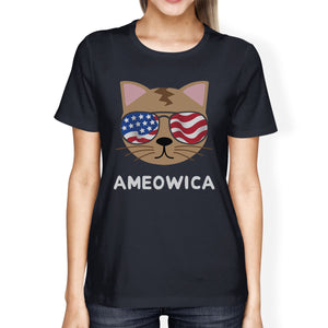 Ameowica Womens Navy Short Sleeve Tee Cute 4th Of July T-Shirt Idea - 365INLOVE