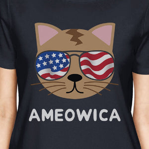 Ameowica Womens Navy Short Sleeve Tee Cute 4th Of July T-Shirt Idea - 365INLOVE