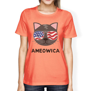 Ameowica Cute Independence Day T-Shirt Idea For Women Round Neck - 365INLOVE