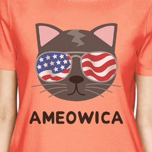 Ameowica Cute Independence Day T-Shirt Idea For Women Round Neck - 365INLOVE