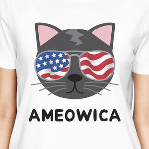 Ameowica Womens White Cat Design Tee Unique Design T-Shirt For Her - 365INLOVE