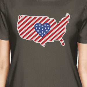 USA Map American Flag Womens Dark Gray T-Shirt For Independence Day - 365INLOVE