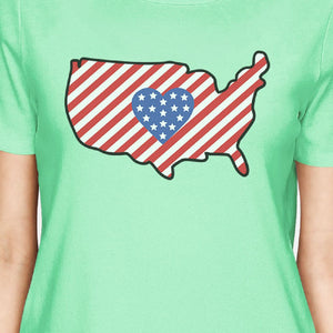 USA Map American Flag Womens Mint Crewneck T-Shirt For 4th Of July - 365INLOVE