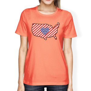 USA Map American Flag Womens Peach Cute T-Shirt Gift For Navy Wives - 365INLOVE