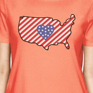 USA Map American Flag Womens Peach Cute T-Shirt Gift For Navy Wives - 365INLOVE