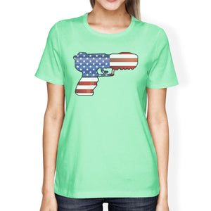 American Flag Pistol Design T-Shirt For Women Unique Patriotic Gift - 365INLOVE