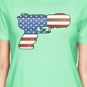 American Flag Pistol Design T-Shirt For Women Unique Patriotic Gift - 365INLOVE