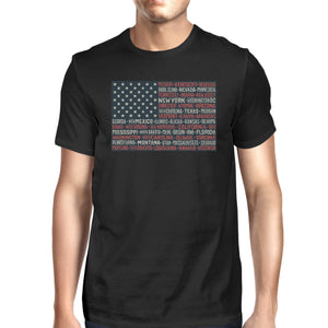 50 States US Flag American Flag Shirt Mens Black Cotton Graphic Tee - 365INLOVE