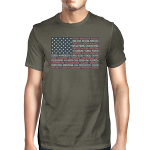 50 States American Flag Tshirt Mens Dark Grey Cotton Graphic Tee - 365INLOVE