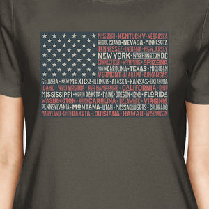 50 States American Flag Shirt Womens Dark Grey Cotton Graphic Tee - 365INLOVE