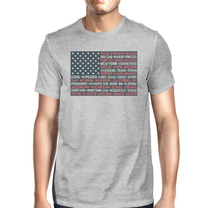 50 States US Flag American Flag Shirt Mens Gray Cotton Graphic Tee - 365INLOVE