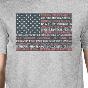 50 States US Flag American Flag Shirt Mens Gray Cotton Graphic Tee - 365INLOVE