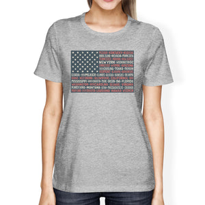 50 States US Flag American Flag Shirt Womens Grey Cotton T-Shirt - 365INLOVE