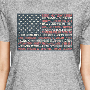 50 States US Flag American Flag Shirt Womens Grey Cotton T-Shirt - 365INLOVE