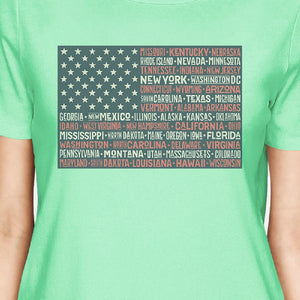 50 States American Flag Shirt Womens Mint Cotton Graphic Tee Shirt - 365INLOVE