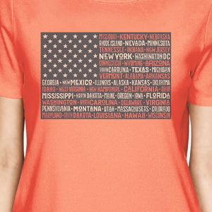 50 States American Flag Shirt Womens Peach Cotton Graphic Tee - 365INLOVE