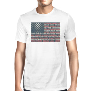 50 States US Flag American Flag Shirt Mens White Cotton Graphic Tee - 365INLOVE