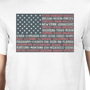 50 States US Flag American Flag Shirt Mens White Cotton Graphic Tee - 365INLOVE