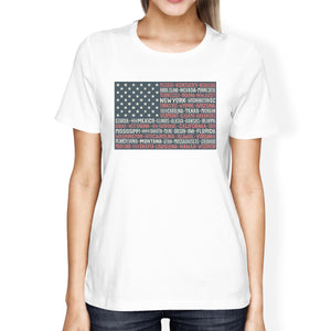 50 States US Flag American Flag Shirt Womens White Cotton T-Shirt - 365INLOVE